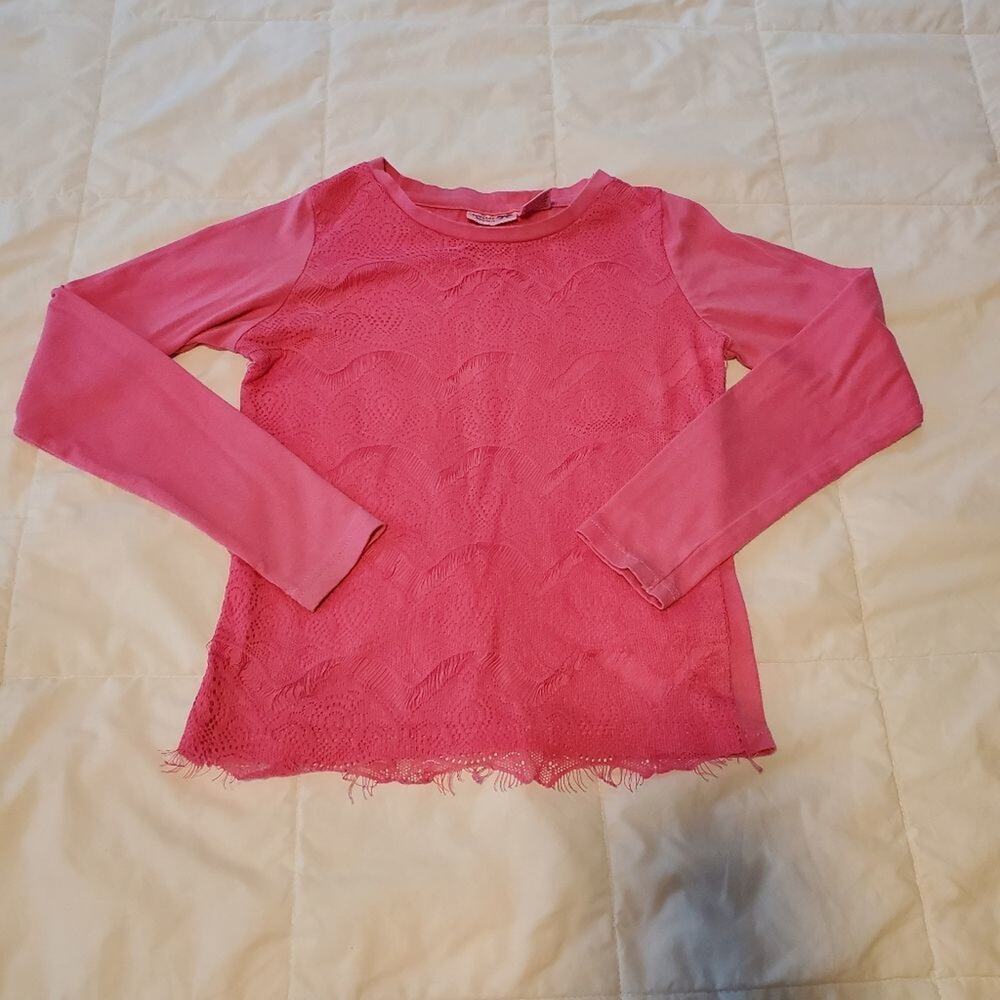 Scooter Brown small girls pink long sleeve tee with lace front